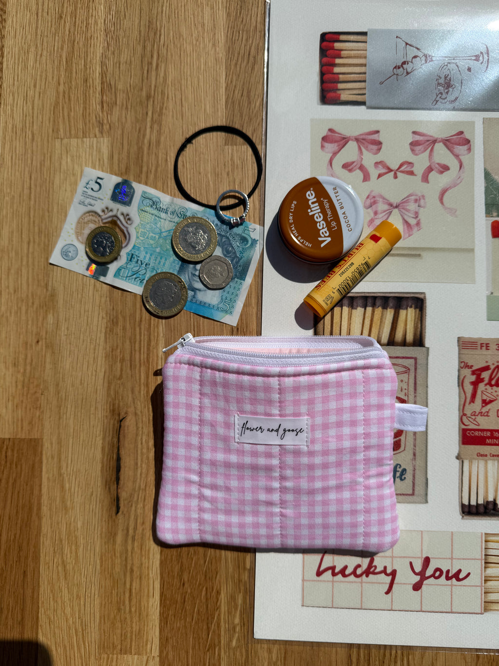 Pale pink gingham *limited edition* keychain wallet