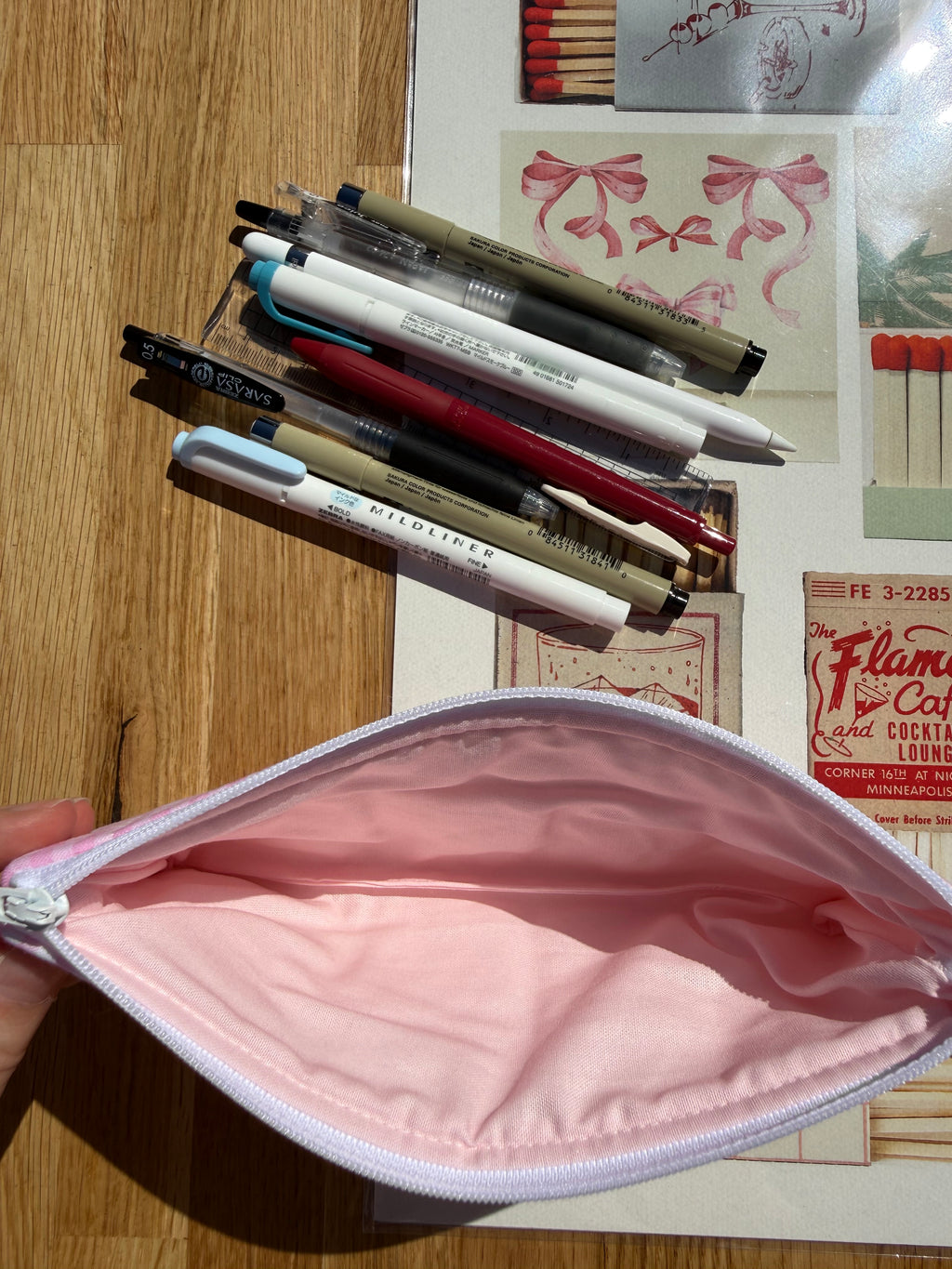 Pale pink gingham *limited edition* pencil and glasses case
