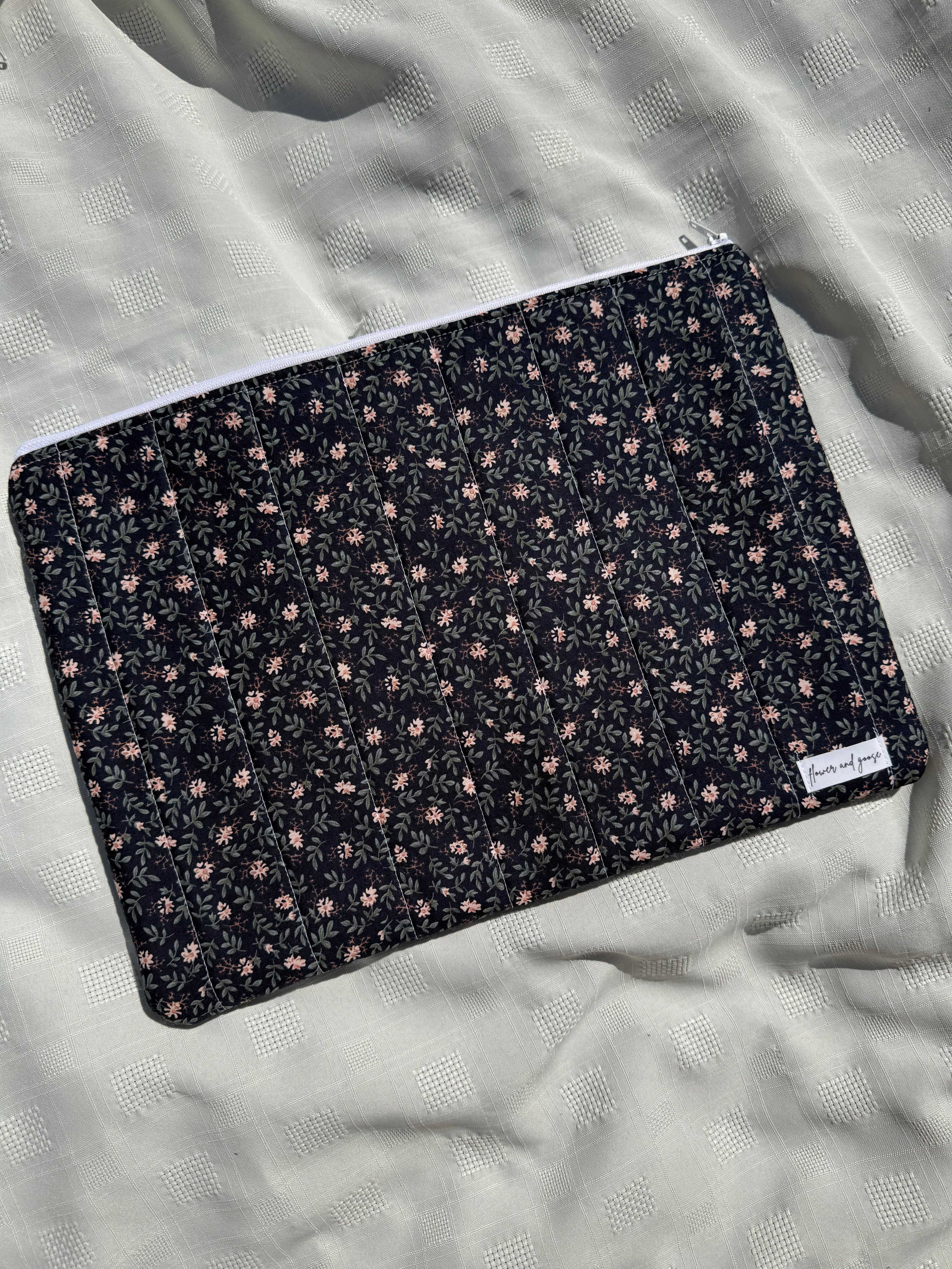Navy and pink floral laptop sleeve