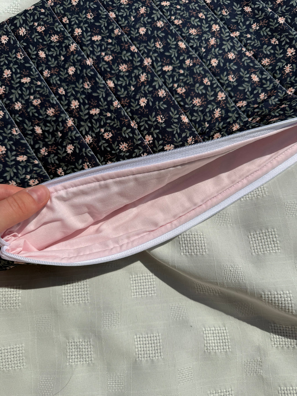 Navy and pink floral laptop sleeve