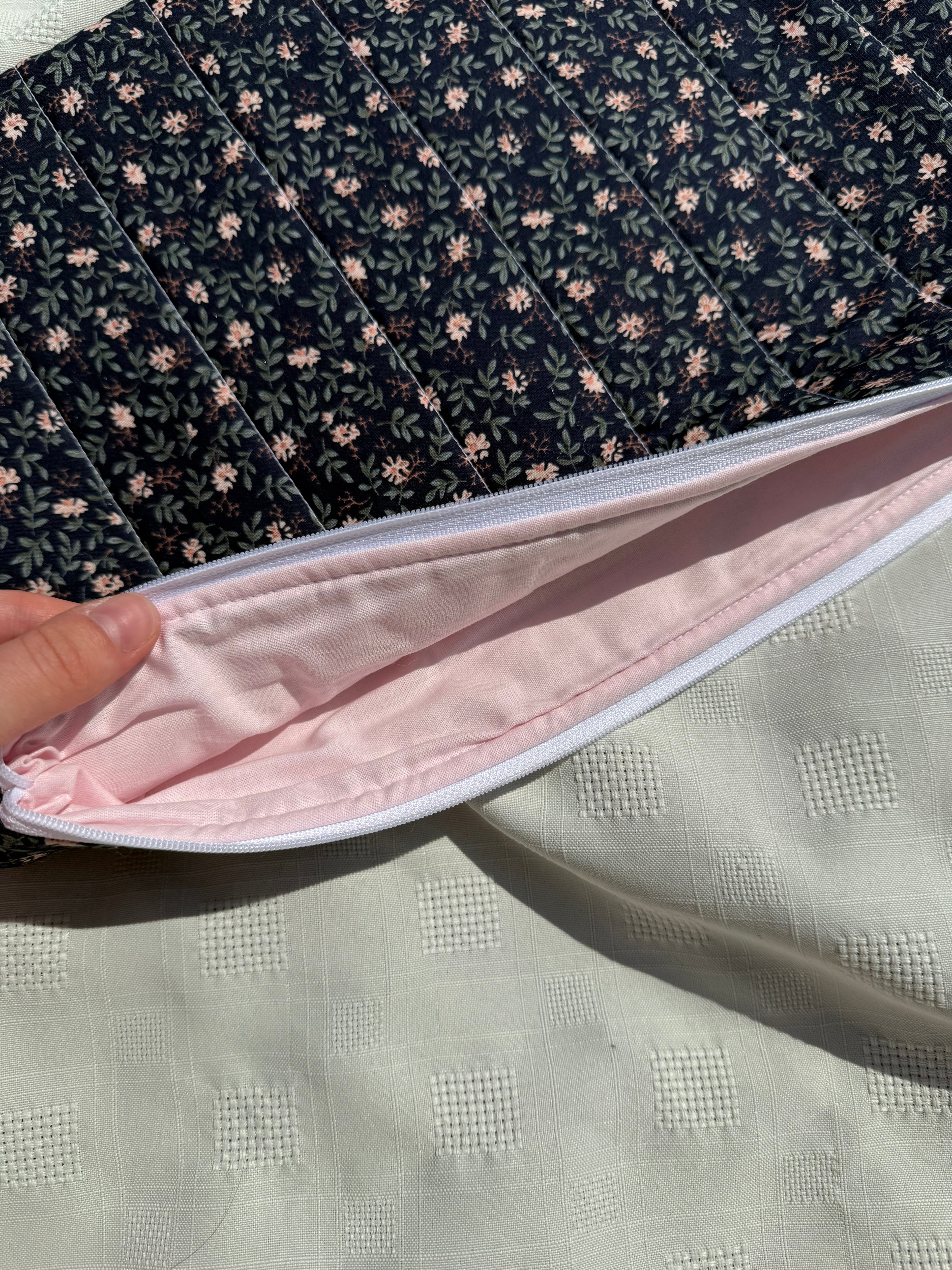 Navy and pink floral laptop sleeve